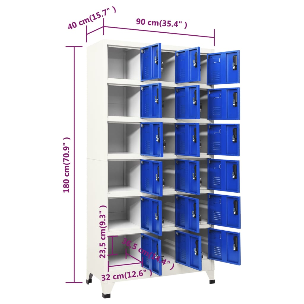 Locker Cabinet Grey and Blue 90x40x180 cm Steel
