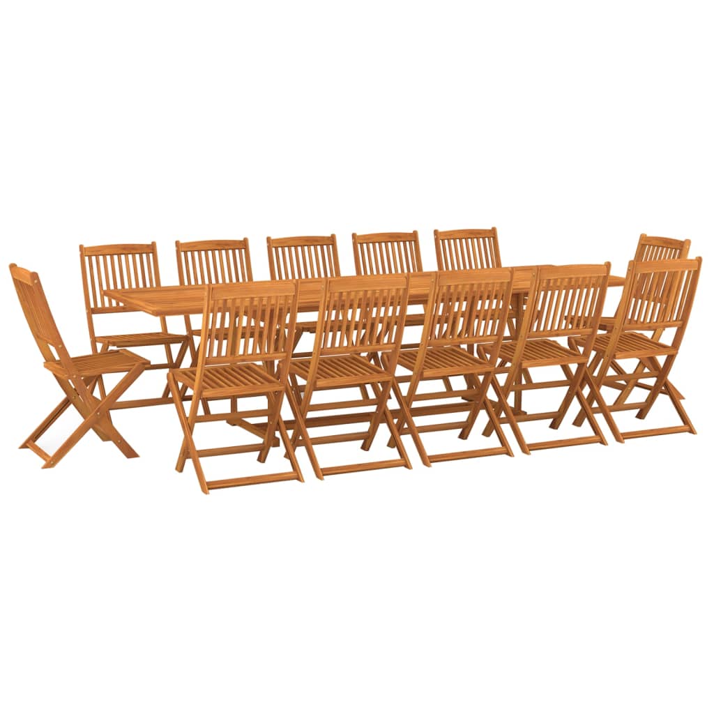 Dining Set | Wooden Brown | Solid Acacia wood | 13 Piece Set | Foldable