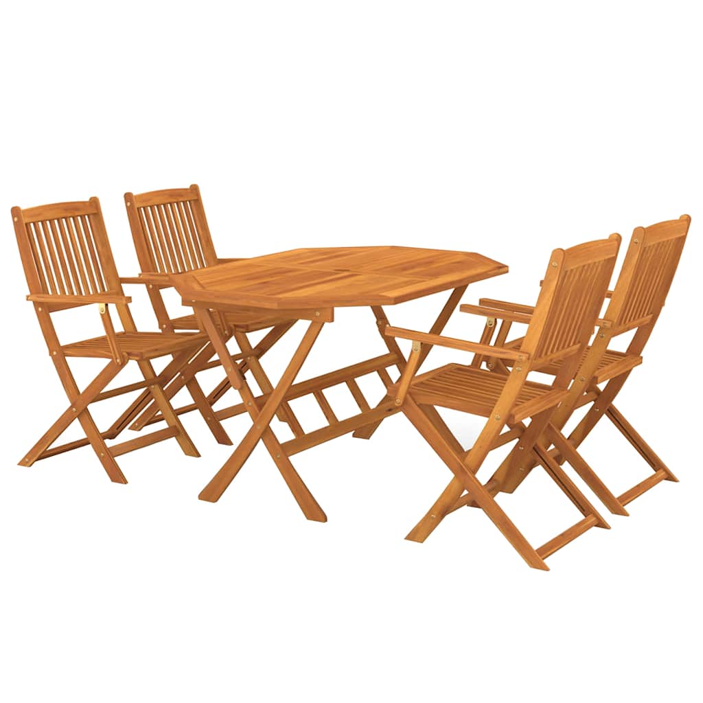 Dining Set | Natural Wood | Solid Acacia Wood | 5 Piece Set |  Foldable