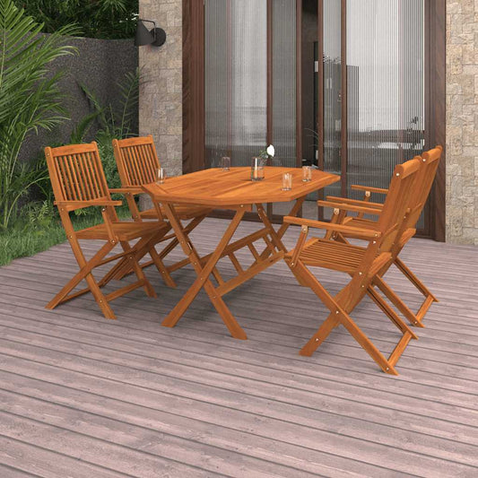 Dining Set | Natural Wood | Solid Acacia Wood | 5 Piece Set |  Foldable