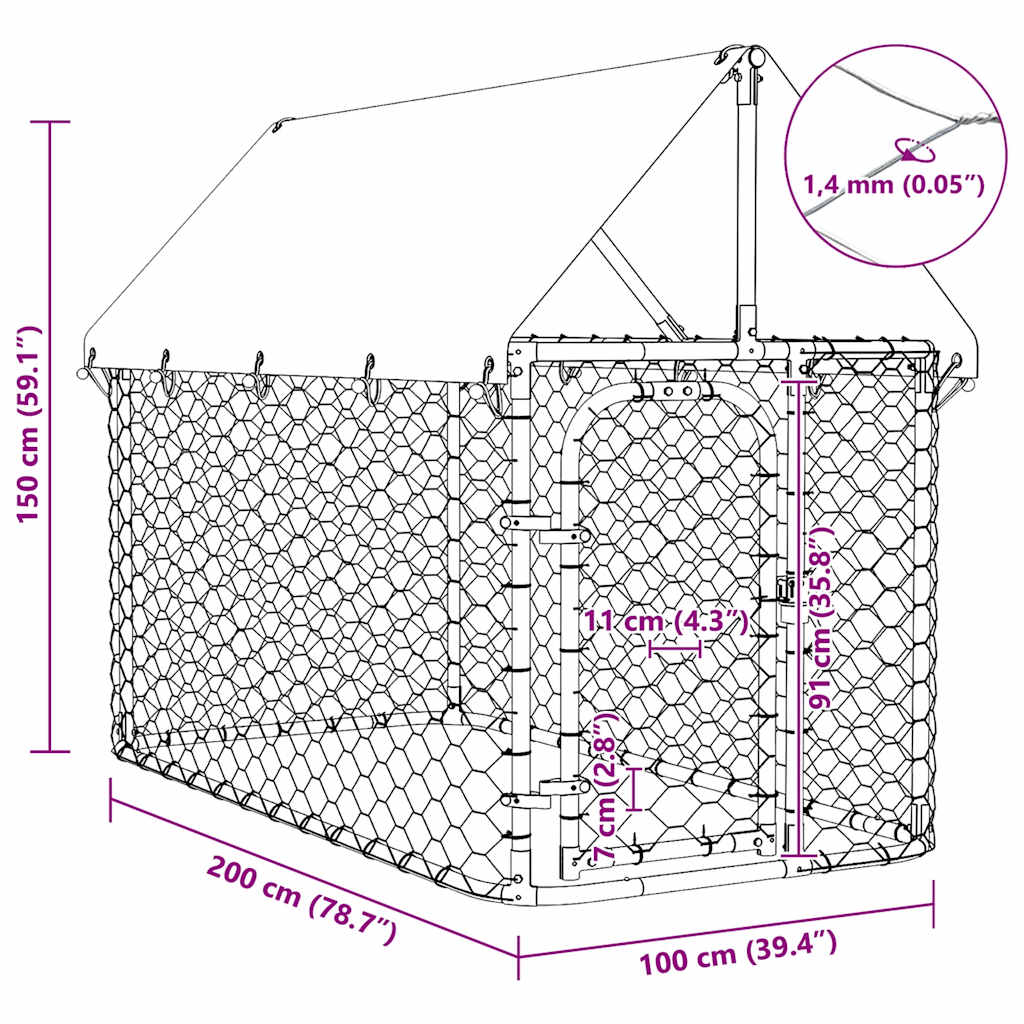 Outdoor Dog Kennel with Roof 200x100x150 cm