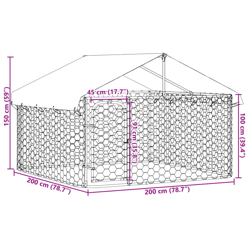 vidaXL Outdoor Dog Kennel with Roof 200x200x150 cm