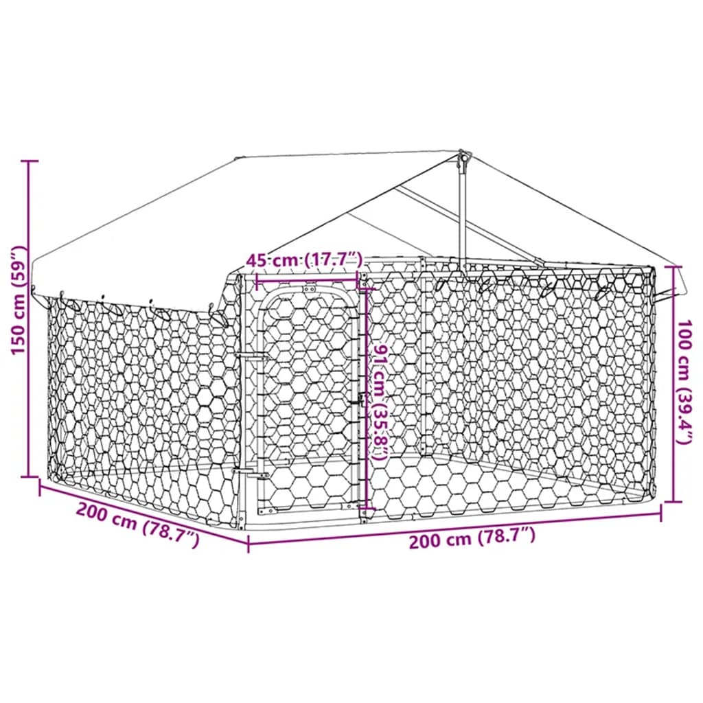 vidaXL Outdoor Dog Kennel with Roof 200x200x150 cm