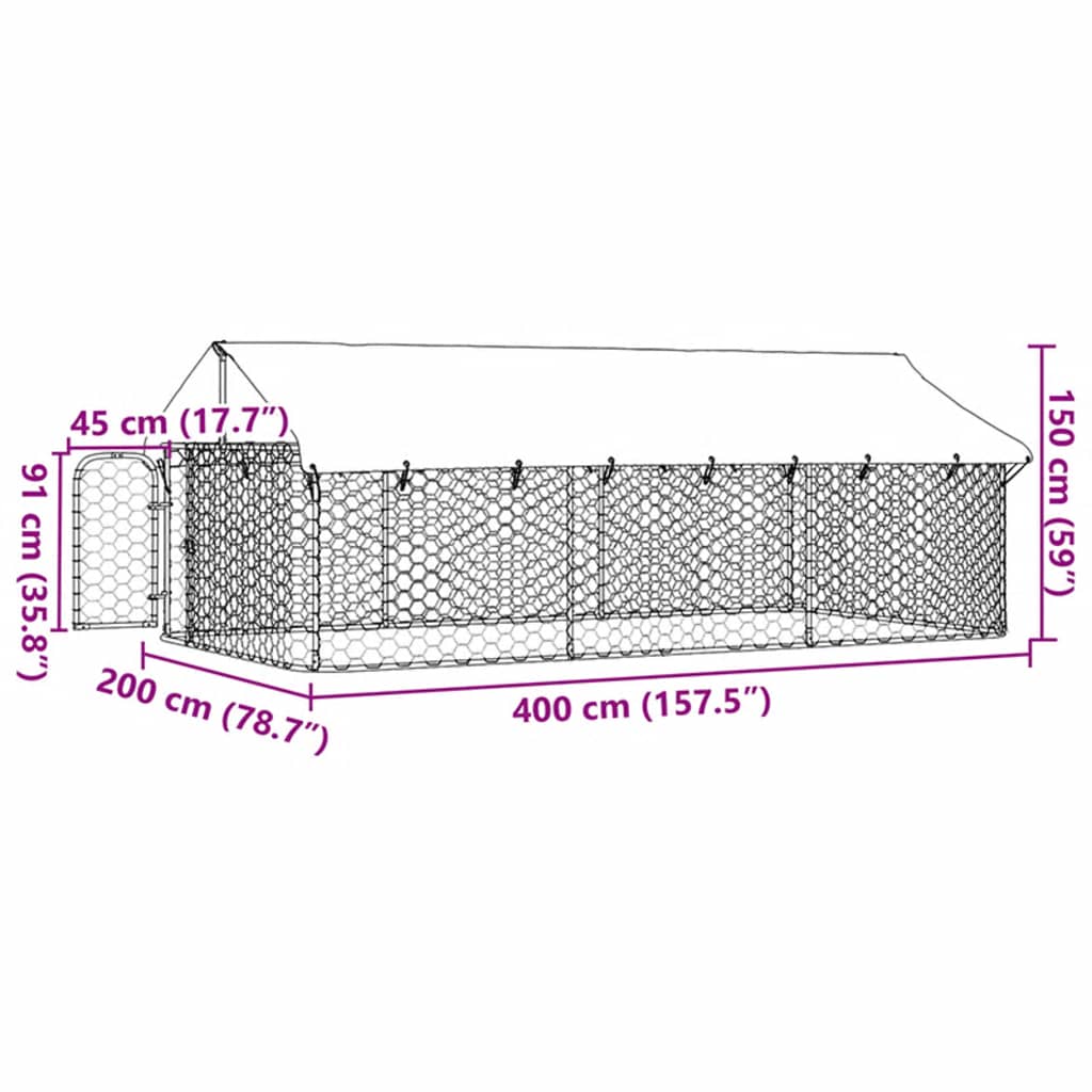 vidaXL Outdoor Dog Kennel with Roof 400x200x150 cm