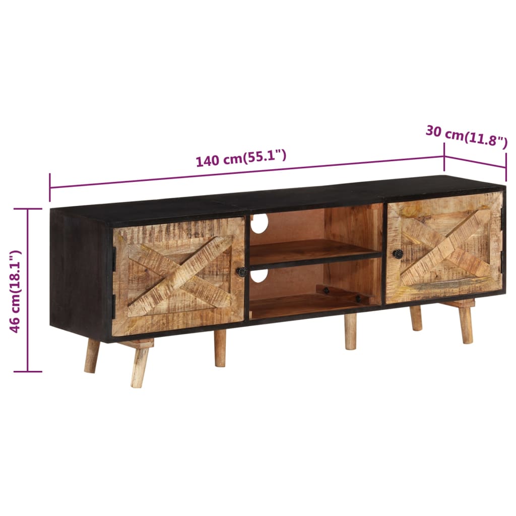 vidaXL TV Cabinet 140x30x46 cm Rough Mango Wood and Solid Acacia Wood