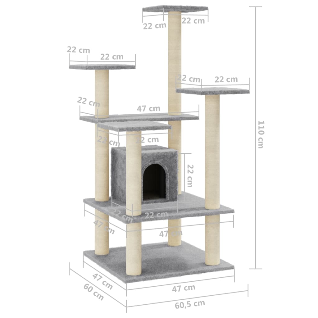 Cat Tree with Sisal Scratching Posts Light Grey 110 cm