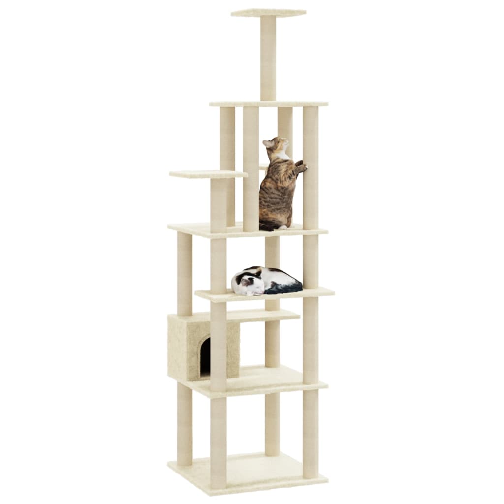 vidaXL Cat Tree with Sisal Scratching Posts Cream 183 cm