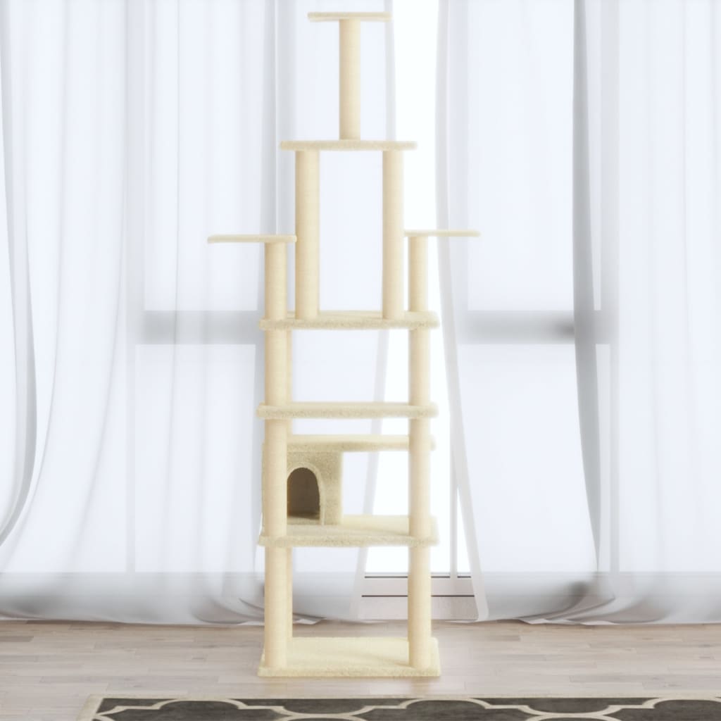 vidaXL Cat Tree with Sisal Scratching Posts Cream 183 cm