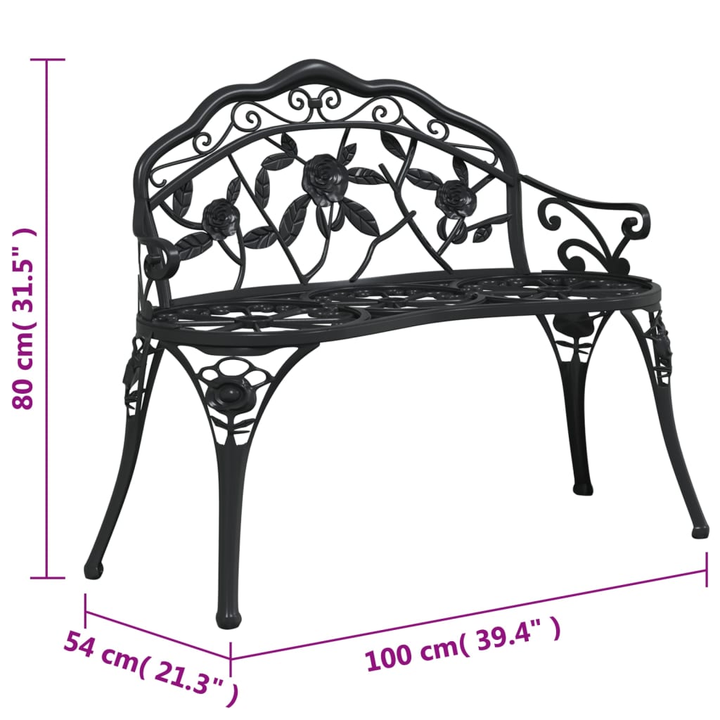 Garden Bench | Black | Cast Aluminium, Cast Iron | Medium