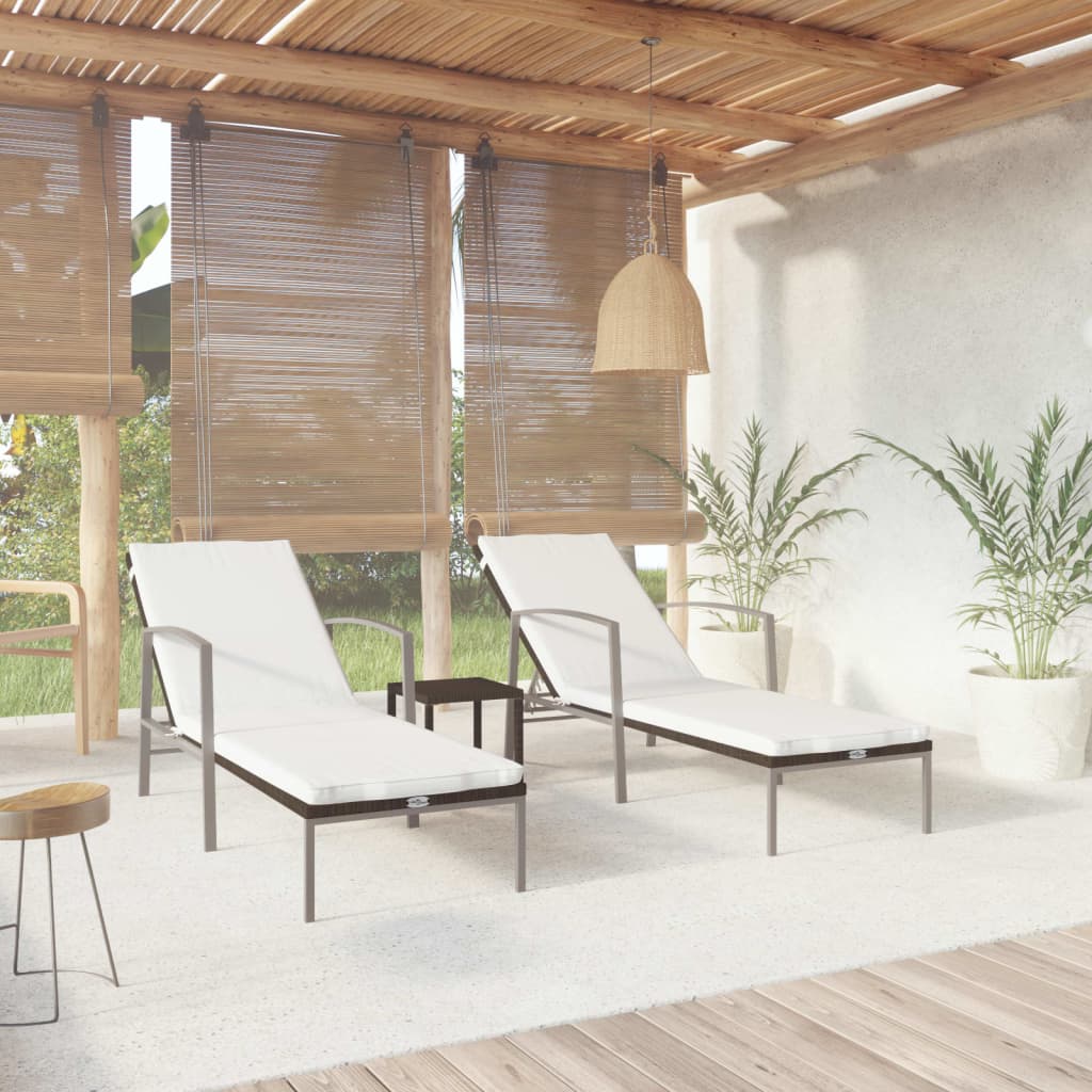 Sun Lounger With Table |  Set of 3 | Brown