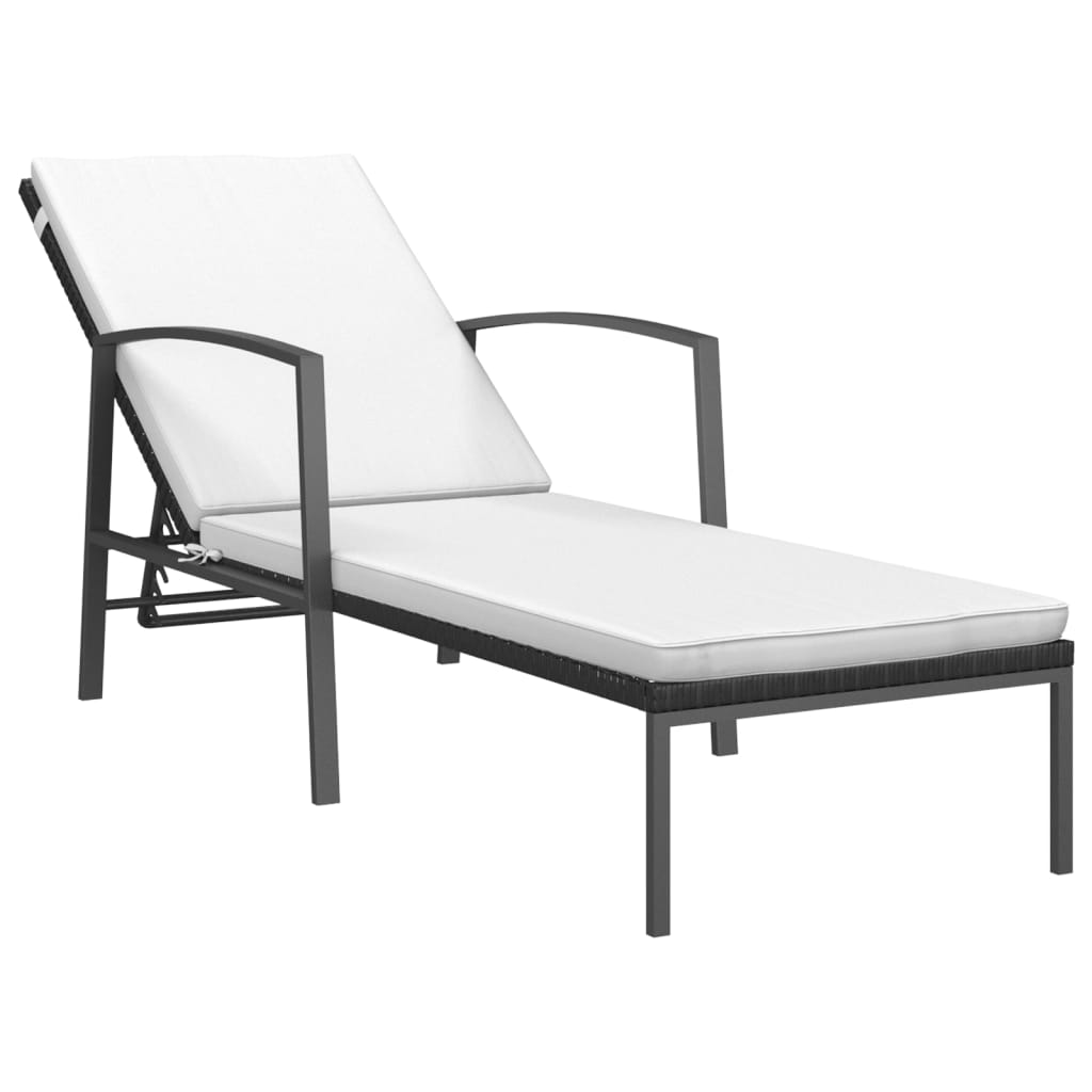 vidaXL Sun Loungers 2 pcs with Table Poly Rattan Black