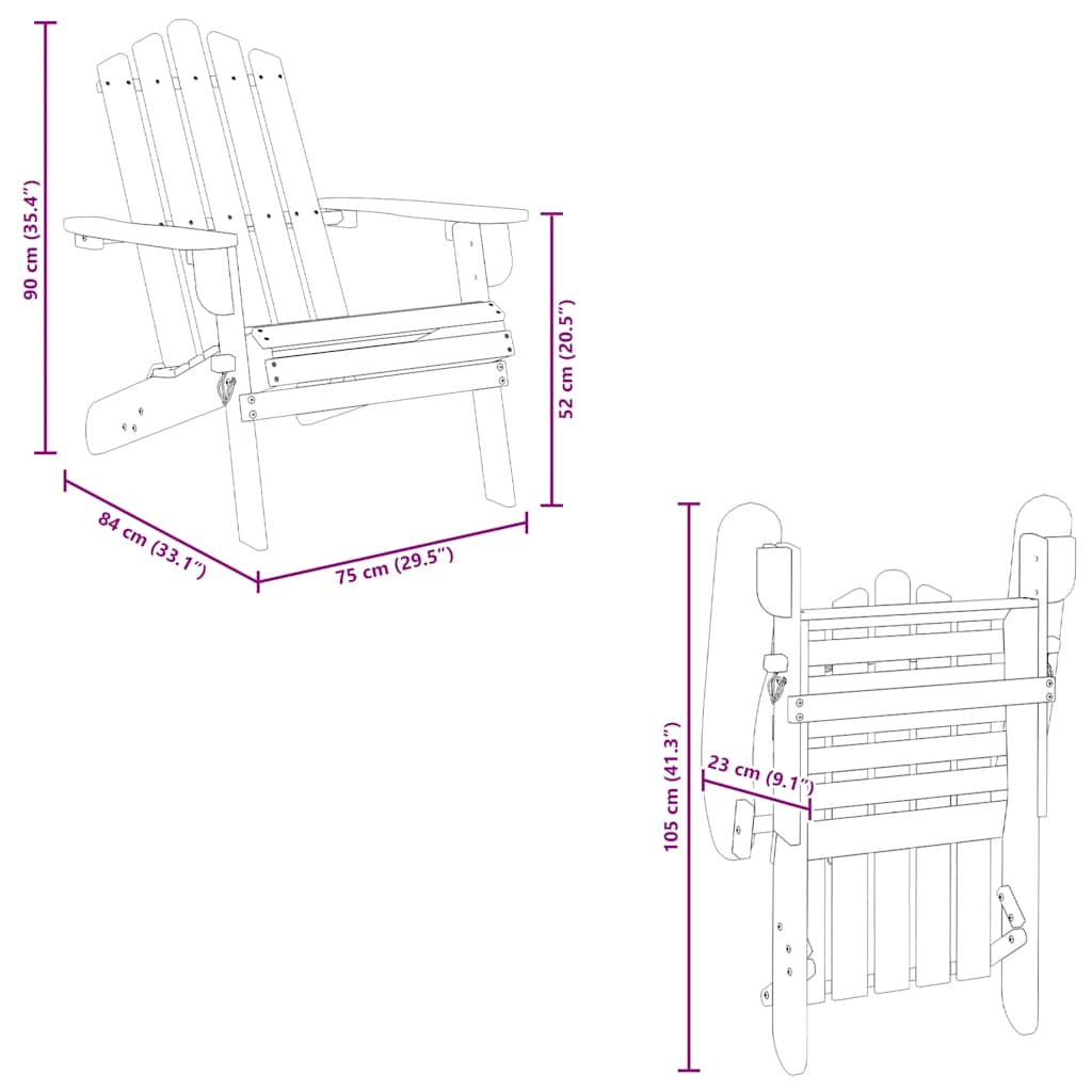Garden Adirondack Chair with Footrest Solid Acacia Wood