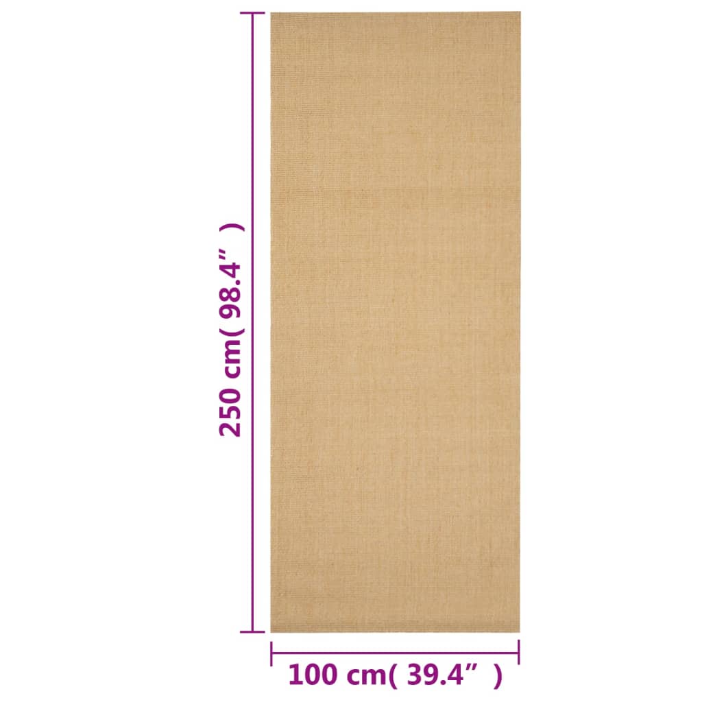 vidaXL Rug Natural Sisal 100x250 cm
