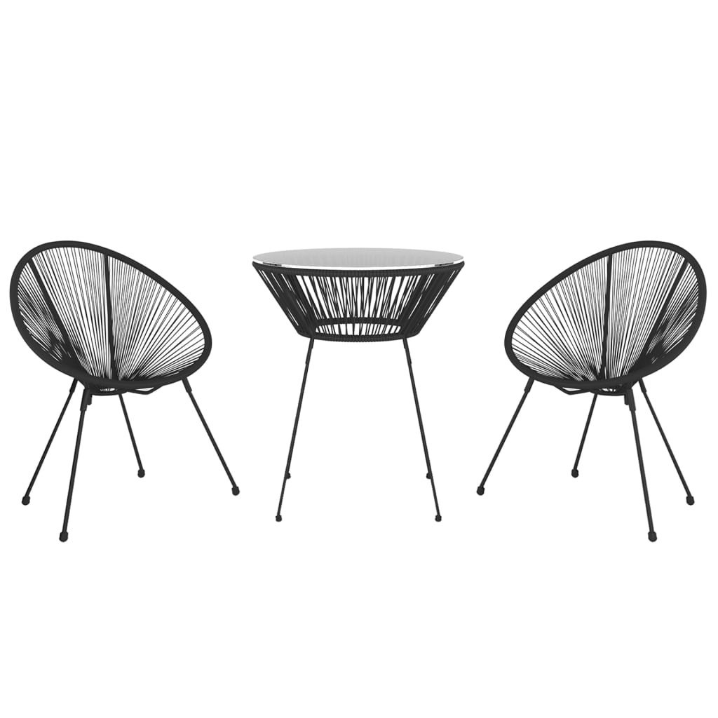 Dining Set | Black | Round PVC Rattan | Decorative Inlays | Dining Set