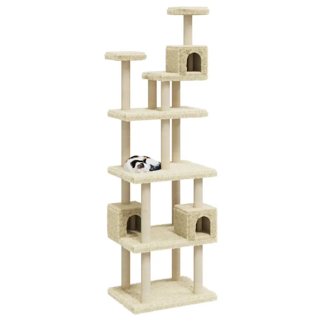 Cat Tree with Sisal Scratching Posts Cream 188 cm