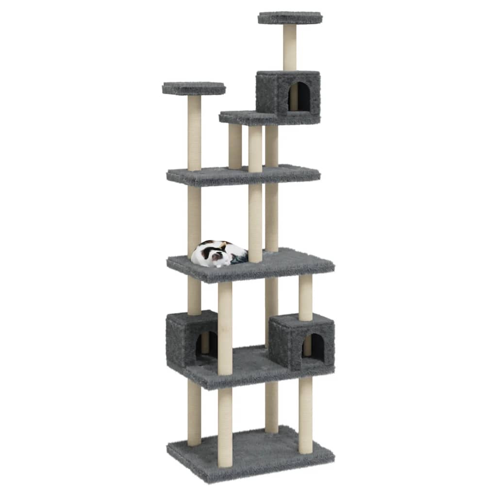 vidaXL Cat Tree with Sisal Scratching Posts Dark Grey 188 cm