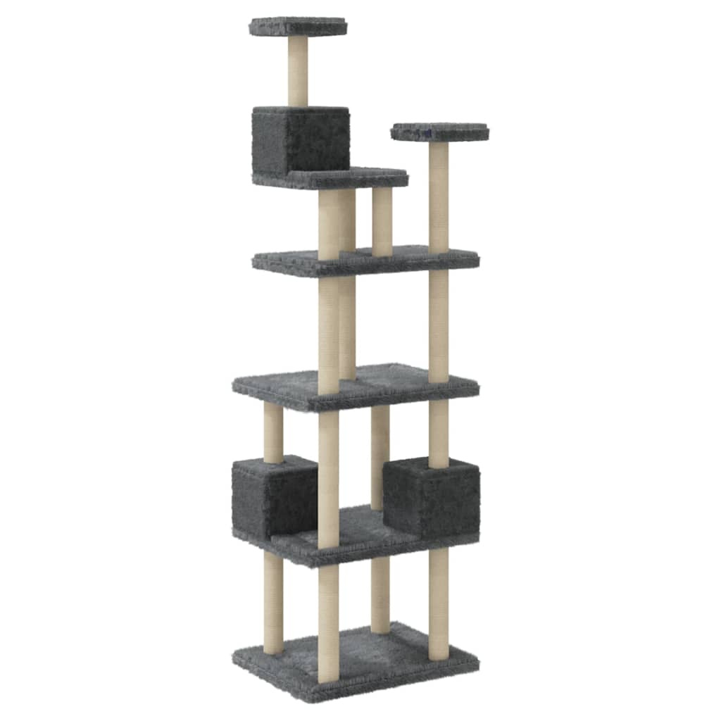 vidaXL Cat Tree with Sisal Scratching Posts Dark Grey 188 cm