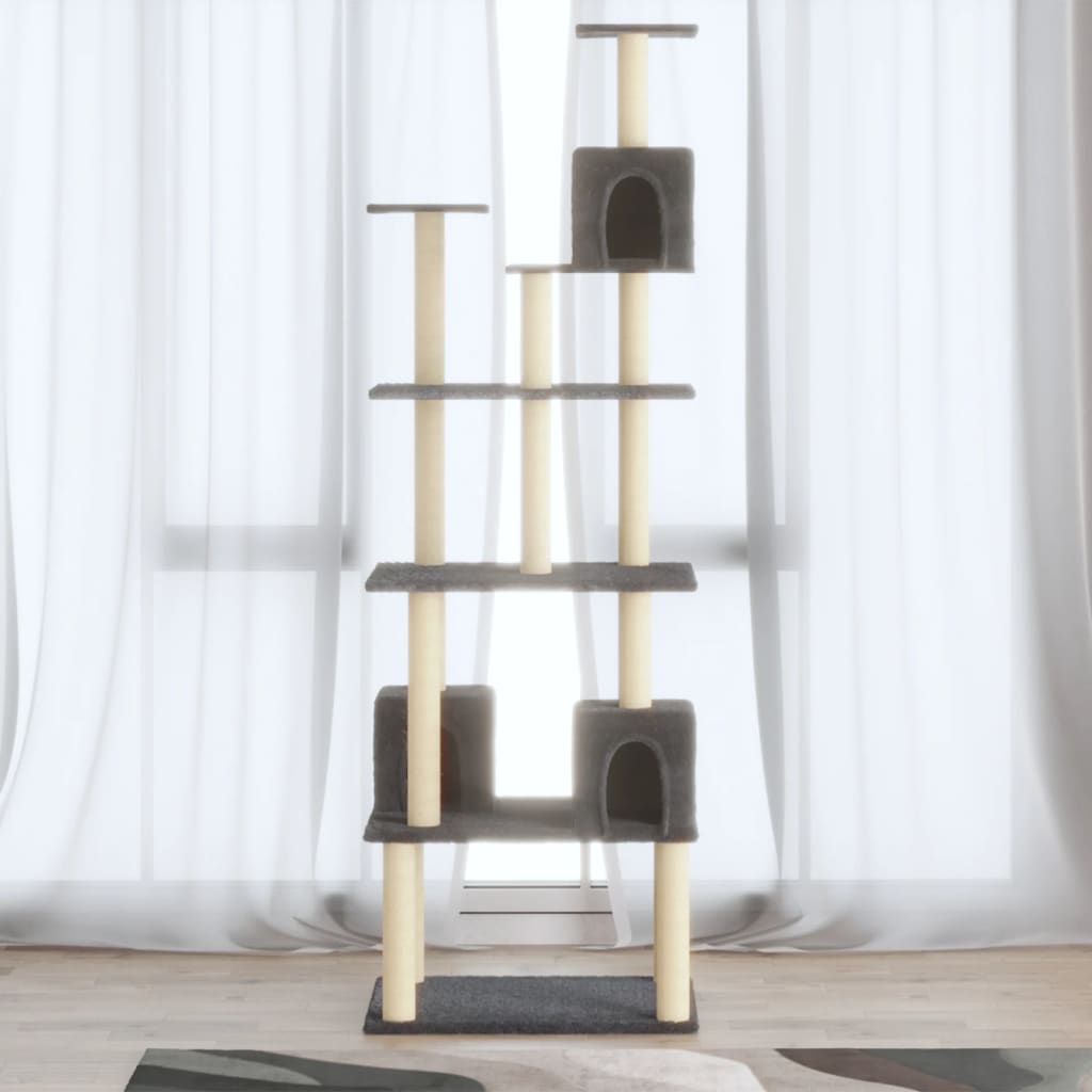 vidaXL Cat Tree with Sisal Scratching Posts Dark Grey 188 cm