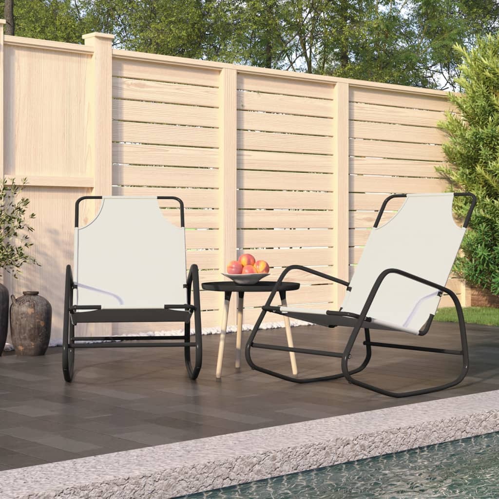 Sun Lounger | Set of 2 | Cream | Strong Powder-coated steel, textilene