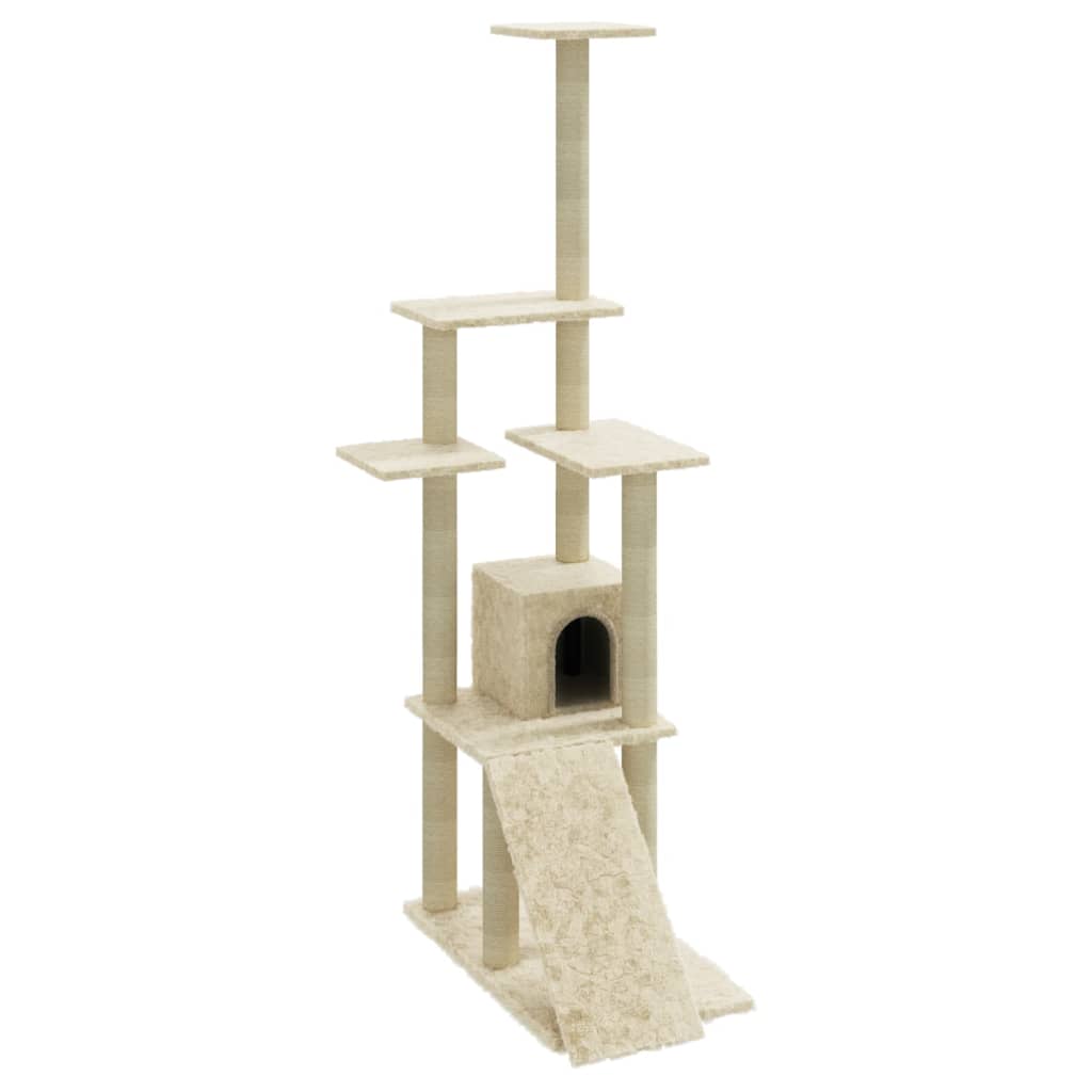 Cat Tree with Sisal Scratching Posts Cream 155 cm