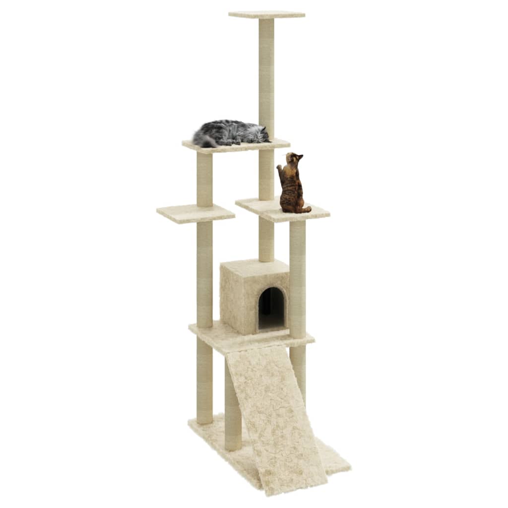 Cat Tree with Sisal Scratching Posts Cream 155 cm