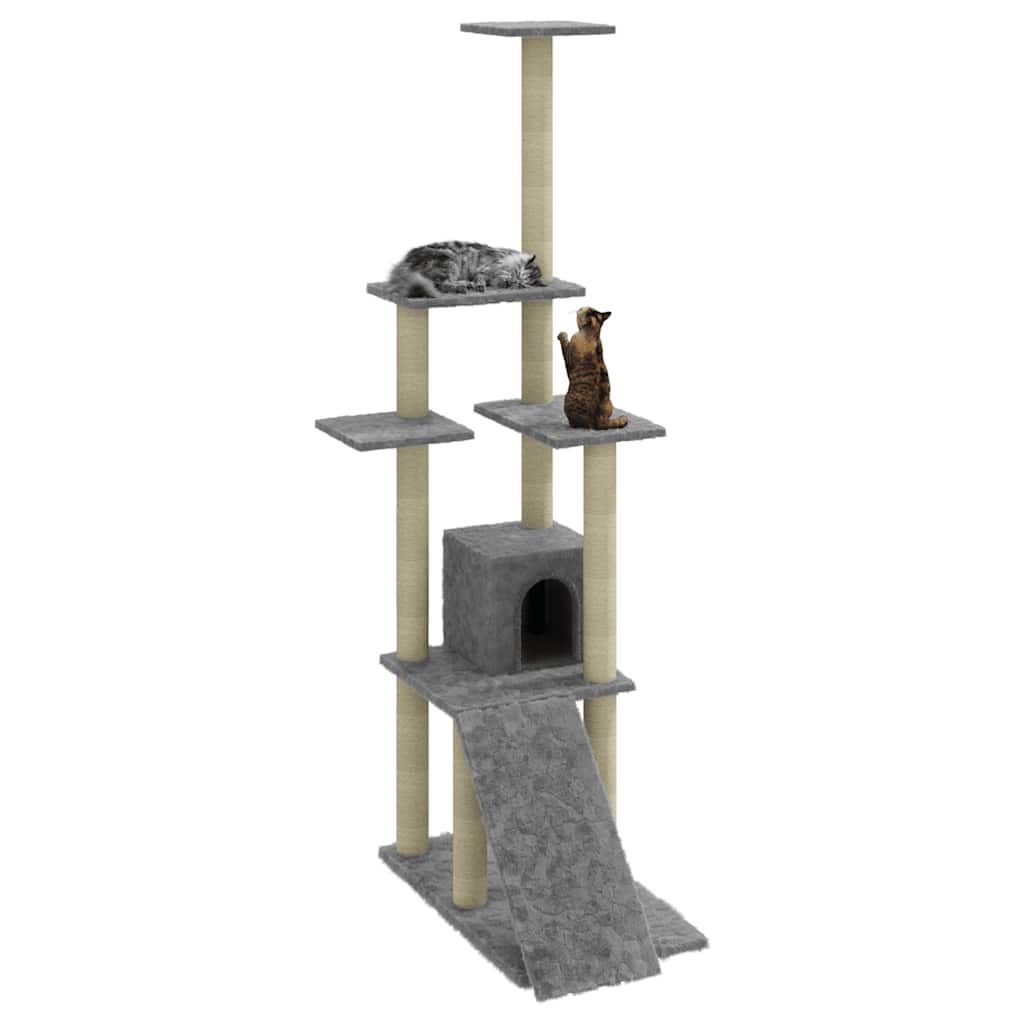Cat Tree with Sisal Scratching Posts Light Grey 155 cm