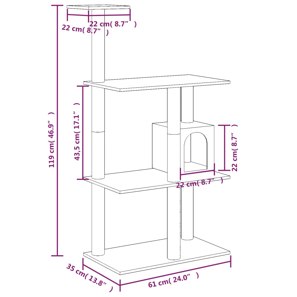 vidaXL Cat Tree with Sisal Scratching Posts Cream 119 cm