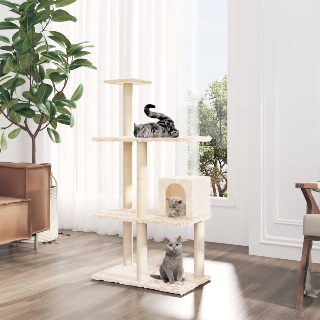 vidaXL Cat Tree with Sisal Scratching Posts Cream 119 cm