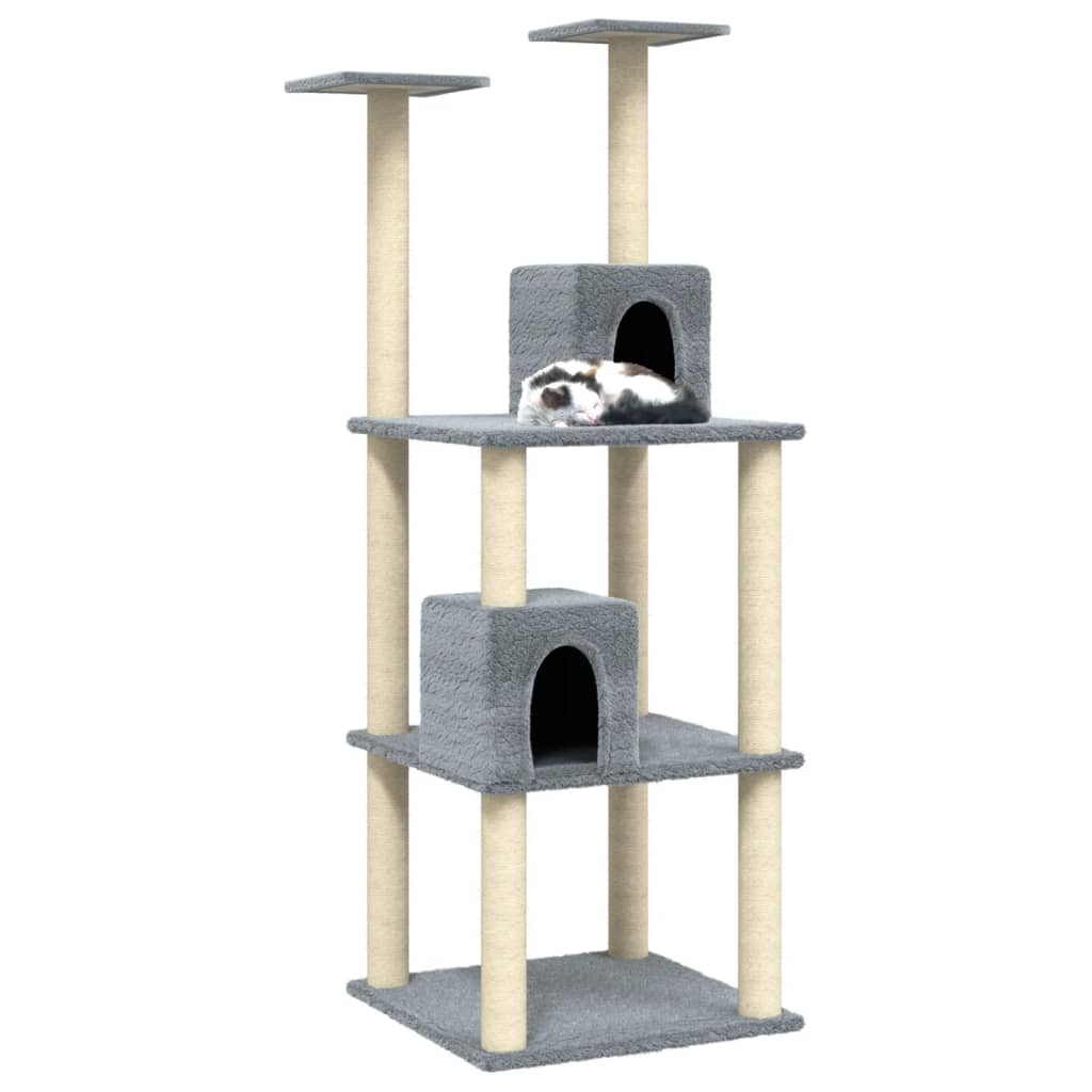 vidaXL Cat Tree with Sisal Scratching Posts Light Grey 141 cm