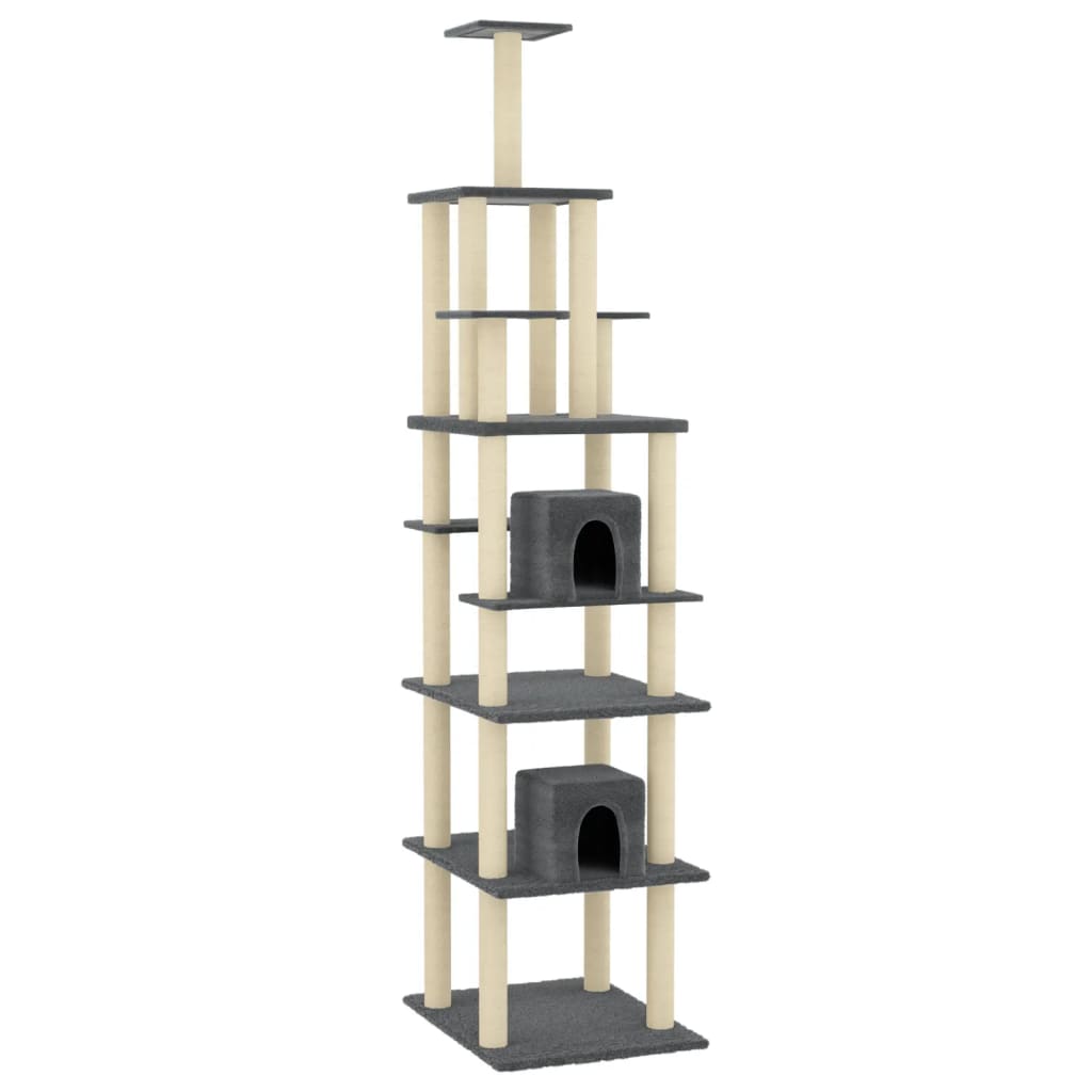 vidaXL Cat Tree with Sisal Scratching Posts Dark Grey 216 cm