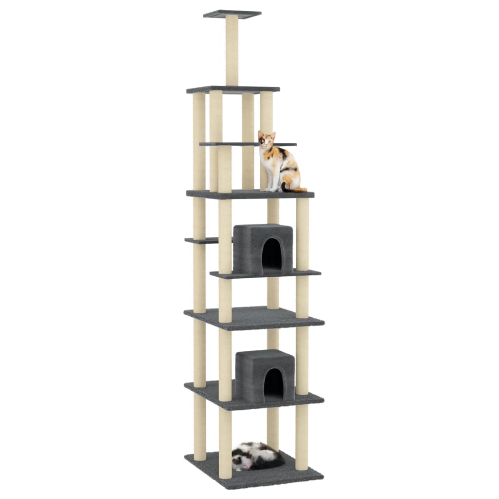 vidaXL Cat Tree with Sisal Scratching Posts Dark Grey 216 cm