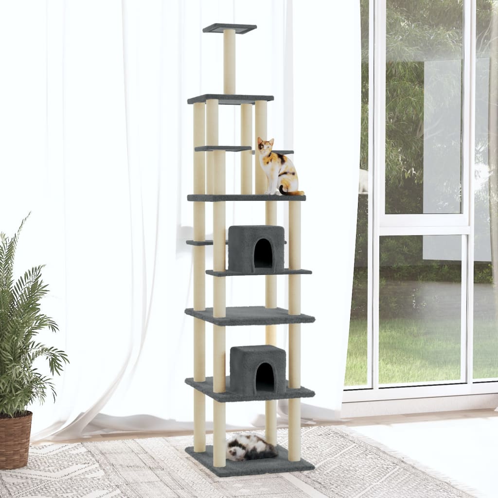 vidaXL Cat Tree with Sisal Scratching Posts Dark Grey 216 cm