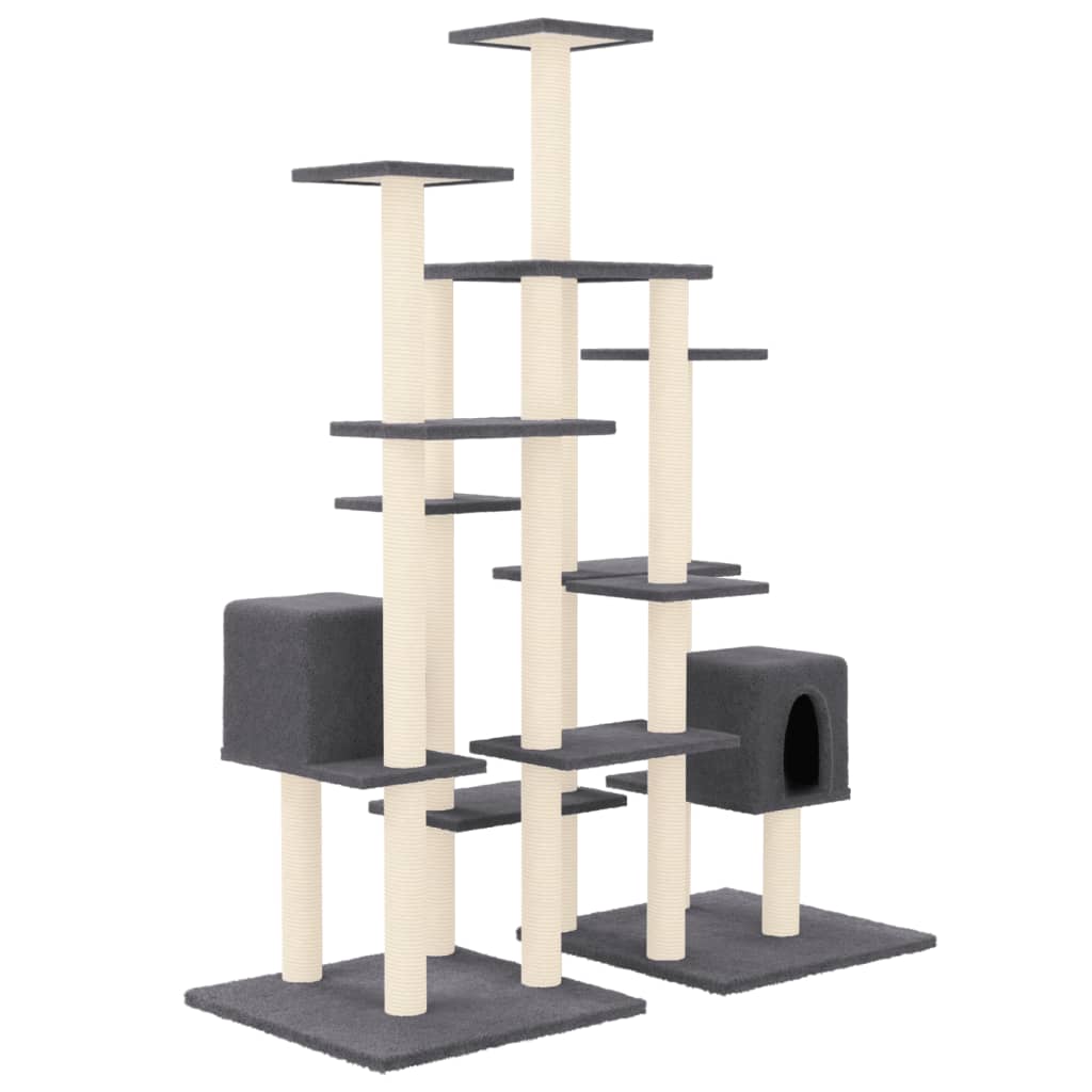 vidaXL Cat Tree with Sisal Scratching Posts Dark Grey 145 cm