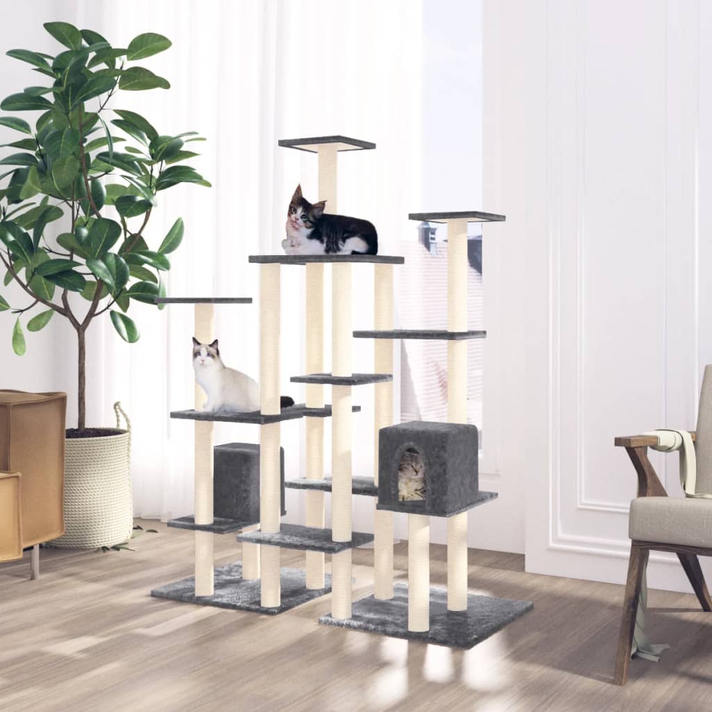 vidaXL Cat Tree with Sisal Scratching Posts Dark Grey 145 cm