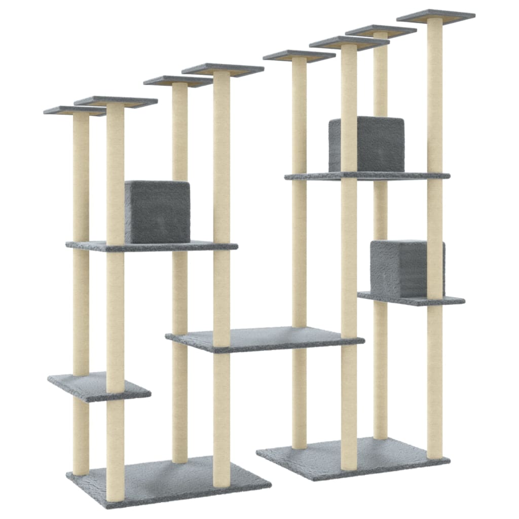 vidaXL Cat Tree with Sisal Scratching Posts Light Grey 174 cm