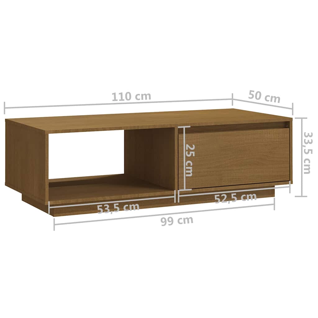 809885 vidaXL Coffee Table Honey Brown 110x50x33,5 cm Solid Wood Pine