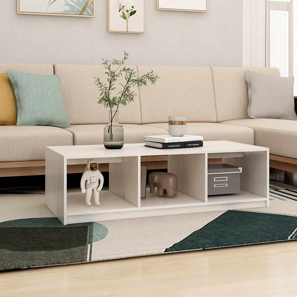 809913 vidaXL Coffee Table White 110x50x34 cm Solid Wood Pine