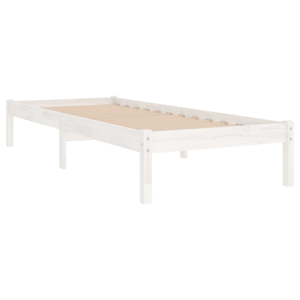 Bed Frame | White | Solid Pine Wood | 90x190 cm | Bed Frame | Rectangular