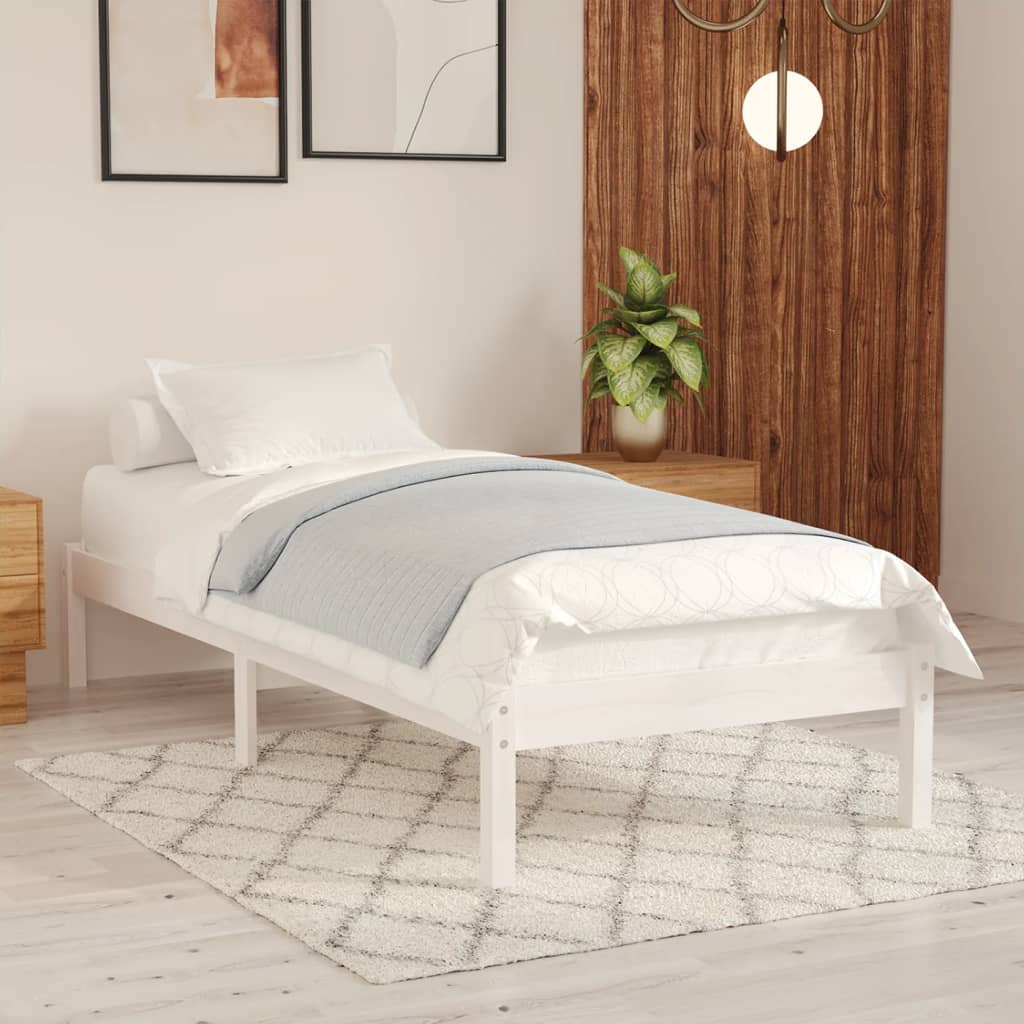 Bed Frame | White | Solid Pine Wood | 90x190 cm | Bed Frame | Rectangular