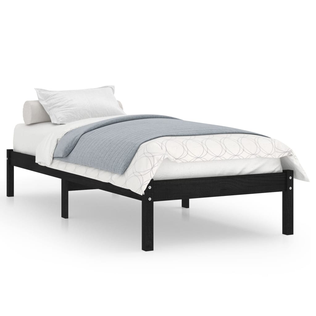 810006 vidaXL Bed Frame without Mattress Black Solid Wood 90x200 cm