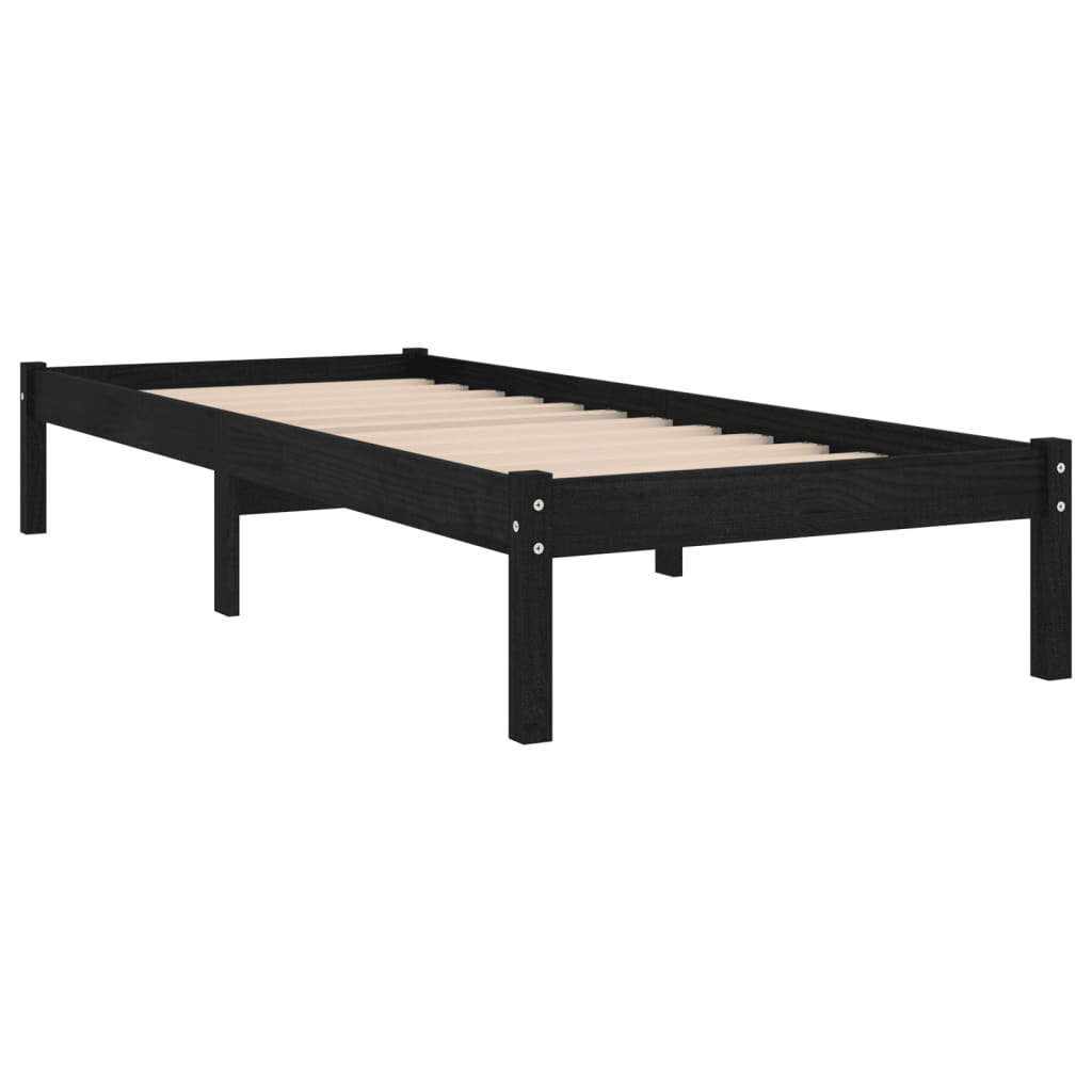 810006 vidaXL Bed Frame without Mattress Black Solid Wood 90x200 cm