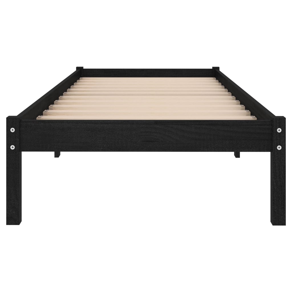 810006 vidaXL Bed Frame without Mattress Black Solid Wood 90x200 cm