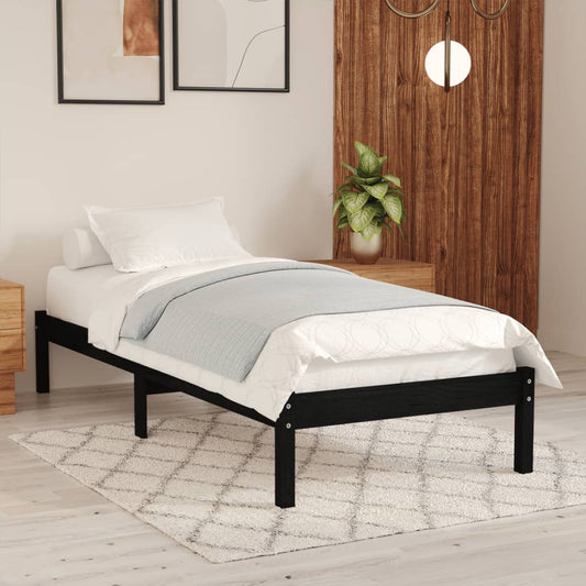 810006 vidaXL Bed Frame without Mattress Black Solid Wood 90x200 cm