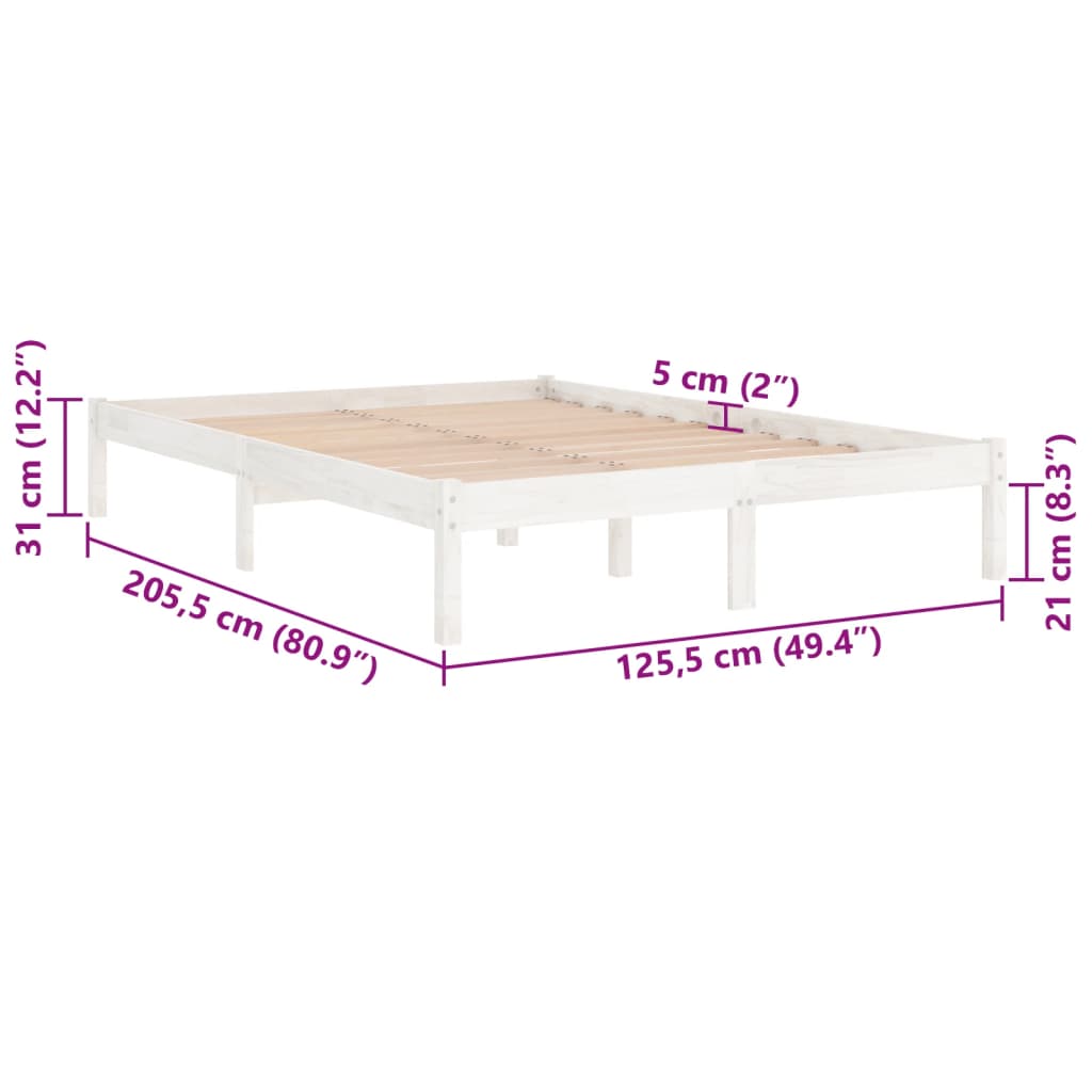 810013 vidaXL Bed Frame without Mattress White Solid Wood 120x200 cm