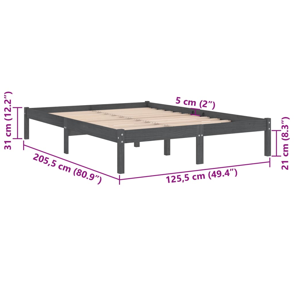 810014 vidaXL Bed Frame without Mattress Grey Solid Wood 120x200 cm