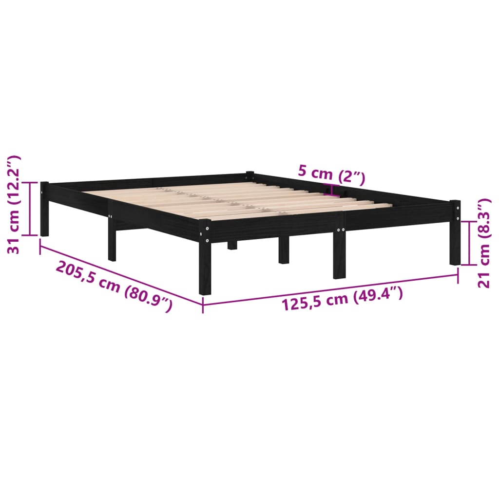 810016 vidaXL Bed Frame without Mattress Black Solid Wood 120x200 cm