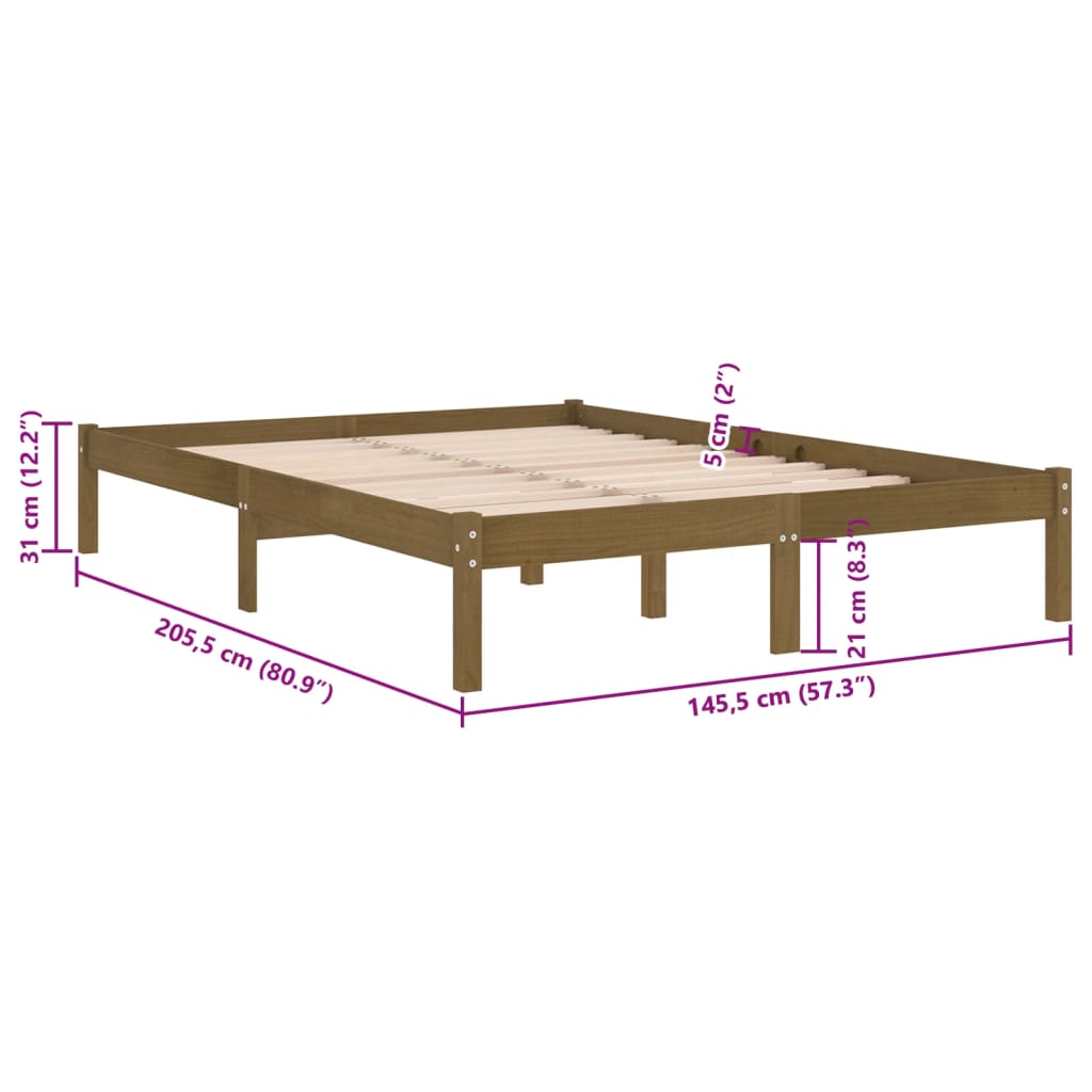 810020 vidaXL Bed Frame without Mattress Honey Brown Solid Wood 140x200 cm