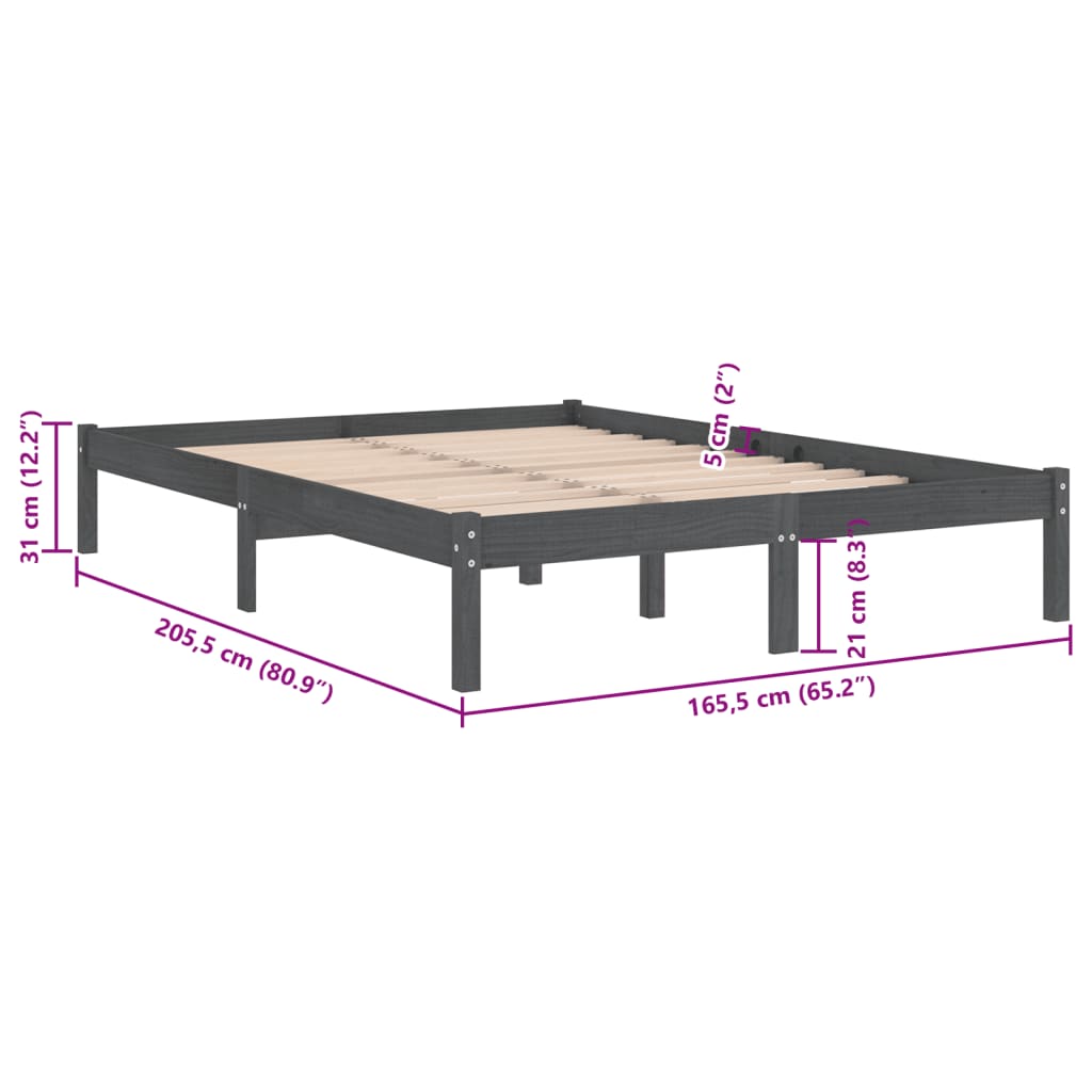 810029 vidaXL Bed Frame without Mattress Grey Solid Wood 160x200 cm