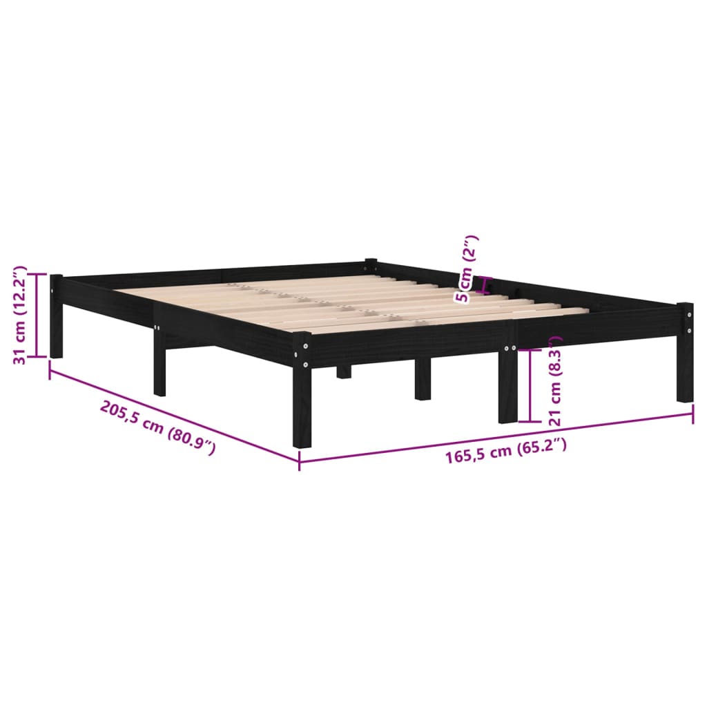 810031 vidaXL Bed Frame without Mattress Black Solid Wood 160x200 cm