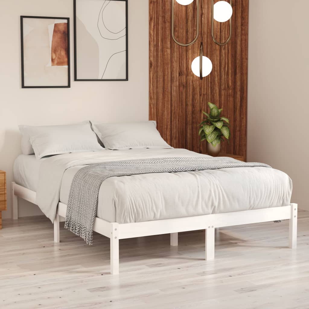 Bed Frame | White | Solid pine wood | 200x200 cm | Durable | Bed Frame
